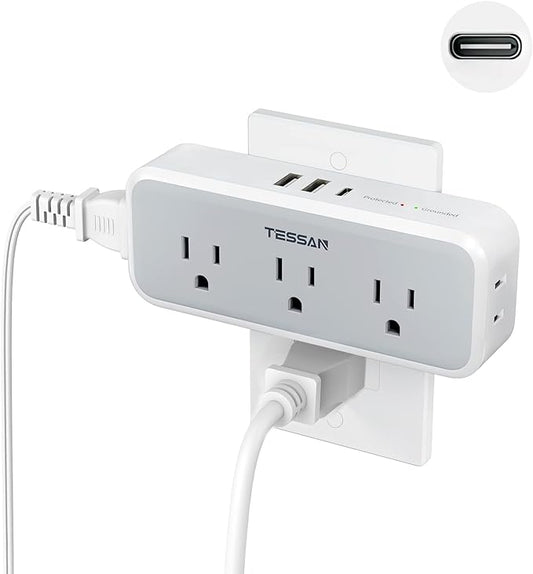 Multi Plug Outlet Extender, USB C Wall Charger, TESSAN Wall Plug Splitter with 5 Outlets and 3 USB, Electrical Power Expan...