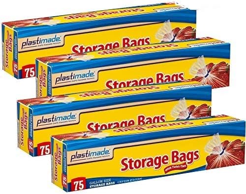 Plastimade Disposable Plastic Storage Bags With Original Twist Tie, 1 Gallon Size, 300 Bags, Great Thanksgiving For Home, ...