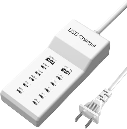 USB C Charger, 12 Ports USB Charging Station, 60W MultiPort Charger[10 USBC+2 USBA], Compatible with iPhone/iPad/Samsung/G...