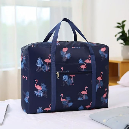1pc Large Capacity Foldable Travel Storage Bag: Waterproof, Portable Luggage Bag for Journeys,Deep Blue Flamingo