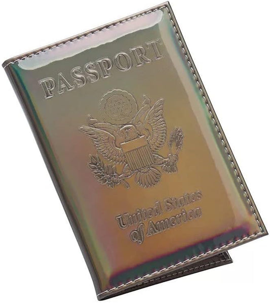 Pretty Little Passports Chrome Passport Cover Vaccine Card Holder Combo, Passport Holder with Vaccine Card Slot (Grey)