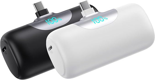 [2 Packs]Mini Portable Charger for iPhone 17/16, 5500mAh LCD Display USB C Power Bank,Fast Phone Charging Travel Pocket Si...