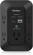 USB Wall Charger Surge Protector - Addtam 5 Outlet Extender with 4 USB Charging Ports (1 USB C), 3-Sided 1800J Power Strip...