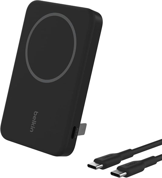 Belkin Portable Charger, Wireless Power Bank 15W 5000mAh w/ Qi2, MagSafe Charger + Built-in Pop-up Kickstand - iPhone 17, ...