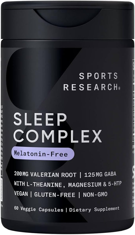 Sports Research® Sleep Complex- Melatonin-Free Vegan Capsules - with Valerian Root, GABA, L-Theanine, Magnesium & 5-HTP - ...