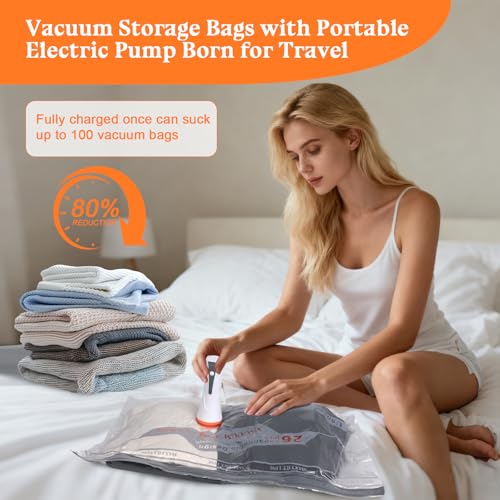Vacuum Storage Bags for Travel with Pump - 12 Pack Vacuum Seal Bags for Clothing, Blankets, Bedding, Seasonal Storage, 80%...