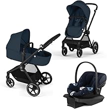 Cybex EOS 5-in-1 Travel System Stroller + Lightweight Aton G Infant Car Seat, Ocean Blue