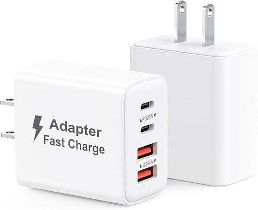 USB C Charger Block 40W, 2Pack 4-Port Type C Fast Charging Blocks PD USBC Plug Adapter + QC USB Wall Charger Cube Multipor...