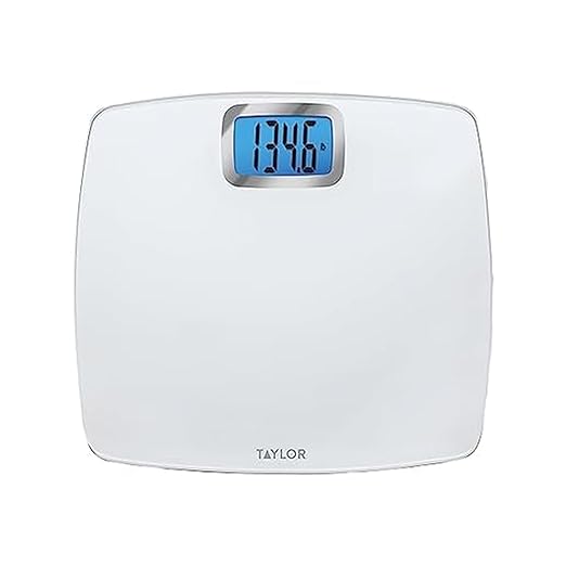 Taylor Digital Scales for Body Weight, Extra high 440 LB Capacity, Unique Blue LCD, Bright White Finish Extra LargePlatfor...