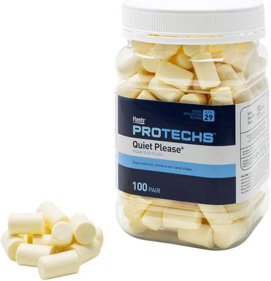 Flents Protechs Foam Ear Plugs, 100 Pair, Ideal for Sleeping, Snoring, Shooting, Working, Loud Noise, Traveling, Concerts,...
