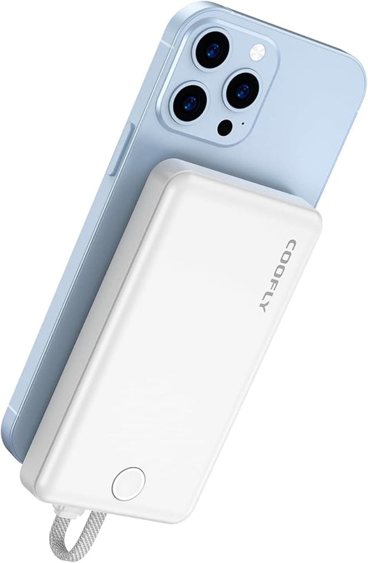 Ultra Slim Portable Charger, 10000mAh Magnetic Power Bank with Build-in USB-C Cable, 22.5W Max Fast Charging Battery Pack ...