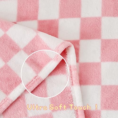 Yurhap Checkered Baby Blanket for Girls Pink Fleece Baby Blankets for Girls Boys, Warmer Comfort Lightweight Bed Blanket f...