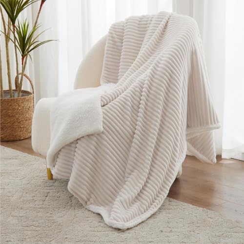 Sherpa Throw Blanket for Couch - Super Soft & Thick, White Throw Blanket, Warm Blankets for Winter, Fluffy Blanket for Sof...