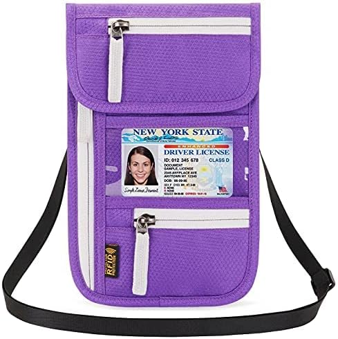 Peicees RFID Blocking Travel Neck Wallet for Men Women Family Passport Holder Lanyard Neck Pouch Slim Travel Document Holder