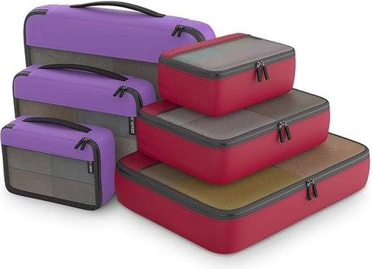Packing Cubes Organizer Bags For Travel Accessories Packing Cube Compression 6 Set For Luggage Suitcase (Purple Red)