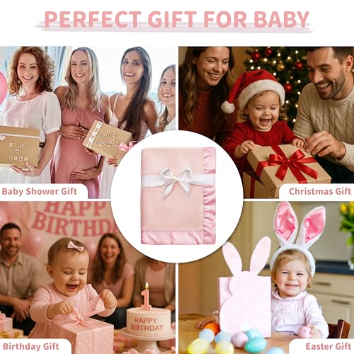 Pro Goleem Fleece Baby Blankets for Girls with 2 Inch Satin Trim, Super Soft Plush Receiving Blanket for Infant Toddler Ne...