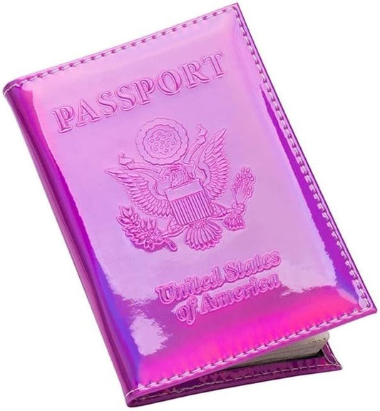 Pretty Little Passports Chrome Passport Cover Vaccine Card Holder Combo, Passport Holder with Vaccine Card Slot (Pink)