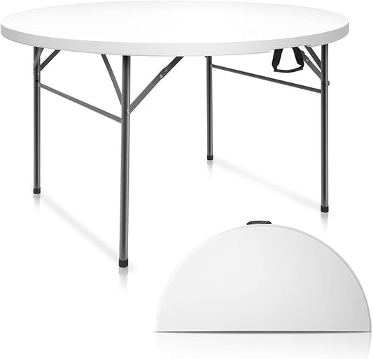 VINGLI White 48" Round Bi-Folding Commercial Table, 4 Feet Portable Plastic Dining Card Table for Kitchen or Outdoor Party...