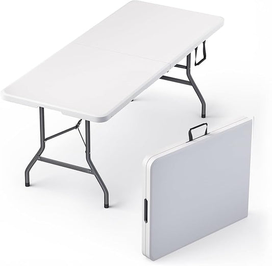 6 Feet Foldable Table with Built in Handle & Steel Legs | 6FT Heavy Duty Folding Portable | Perfect for Party, Dining, Wed...