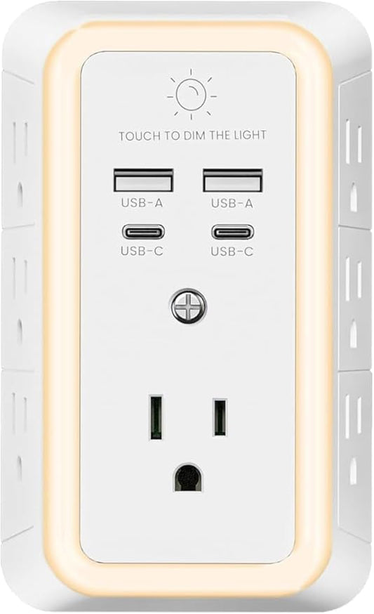 Multi Plug Outlet Surge Protector, 7 Outlet Extender with Night Light, USB Wall Charger with 2 USB C and 2 USB Ports, Surg...