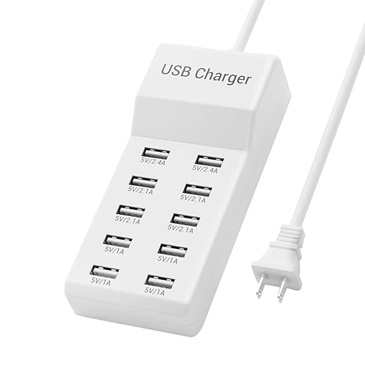 USB Charging Station 50w10A 10-Port Charger, Multiport Charger Hub, Compatible with iPhone, Galaxy, iPad Tablet, and Other...