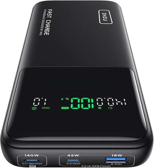 INIU 140W Power Bank, 27000mAh High Capacity Laptop Portable Charger, USB C Tablet Powerbank, Smart Digital Display Phone ...