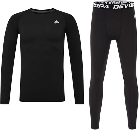 DEVOROPA Youth Boys Compression Shirts & Pants Kids Long Sleeve Undershirts Sports Leggings Athletic Base Layer Tights Set