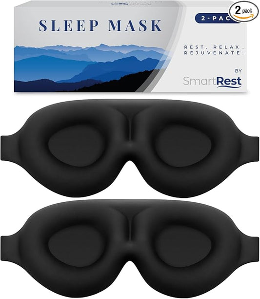 SmartRest Sleep Mask [2 Pack] - Eye Mask for Sleeping - Patented, Contoured, 100% Blackout, Zero Pressure Sleeping Masks f...
