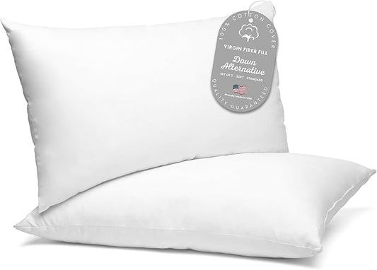 Digital Decor 100% Cotton Luxury Hotel Pillows Standard Size Set of 2, Cooling Down Alternative Bed Pillows for Sleeping, ...