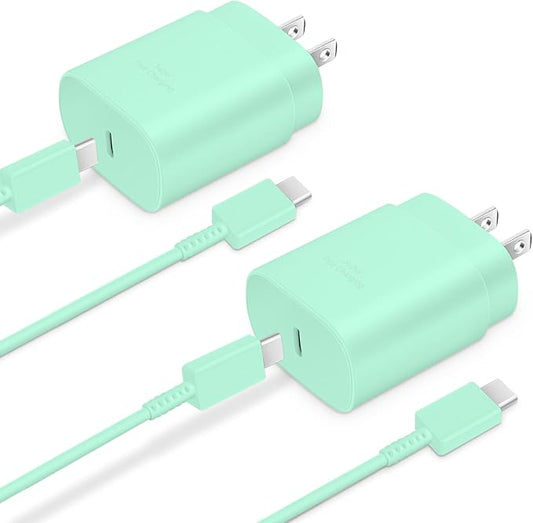 Type C Charger, 2-Pack 25W Type C Chargers Fast Charging Block with 6ft USB C Charger Cable Compatible with Galaxy S23 Ult...
