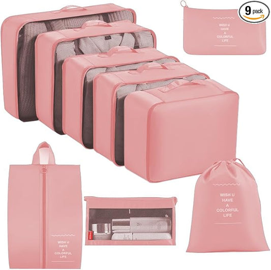 9 set Packing Cubes for Travel,Effortless Organization Cube for Quick Packing& Unpacking, Travel Must Have Suitcase Organi...