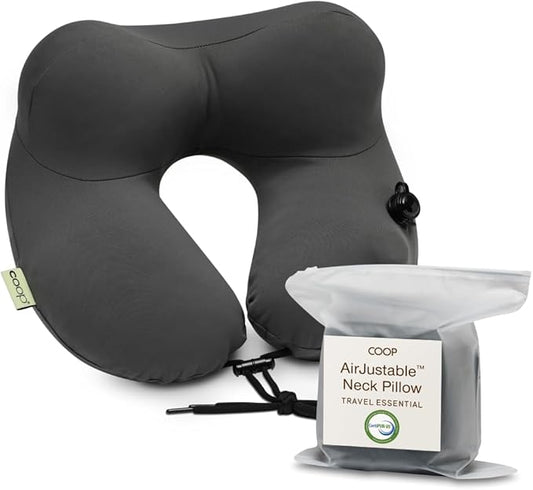 Coop Home Goods AirJustable Travel Neck Pillow, Inflatable, Adjustable Support for Neck & Chin, Compact Travel Pillow, Sof...