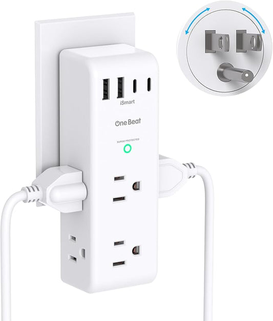 Surge Protector Outlet Extender - with Rotating Plug, 6 AC Multi Plug Outlet with 4 USB Ports (2 USB C), 1800J Wall Charge...