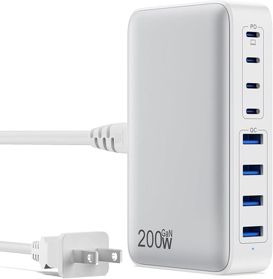 USB C Charger 200W USB C Charger Block,Upgraded GaN III 8-Port Fast Charging Station Hub,PD 65W Laptop Charging Adapter Co...