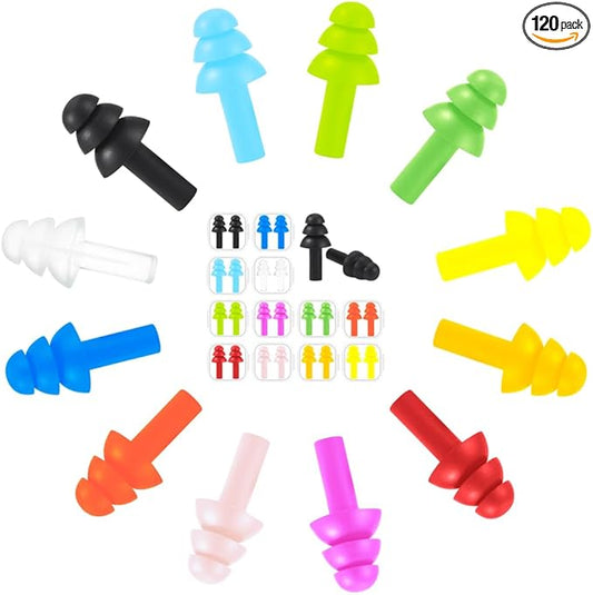 120 Pairs Ear Plugs for Sleeping Noise Cancelling, Reusable Silicone Ear Plug, Waterproof, Hypoallergenic for Swimming, No...