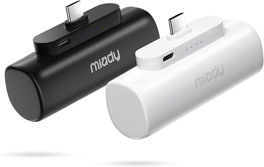 Miady 2-Pack 5000mAh Mini Portable Charger with Built-in Type C Connector, 5V 2.4A USB-C Output Fast Charging Small Power ...
