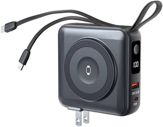 TRON 5-in-1 Travel Charger & 10,000mAh Power Bank, TSA Approved, Wireless for iPhone/Apple Watch/AirPods, Built-in USB-C &...