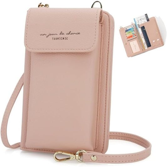DOB SECHS Leather Passport Wallet Crossbody Phone Bag, RFID Blocking Passport Holder Credit Cards Case for Women