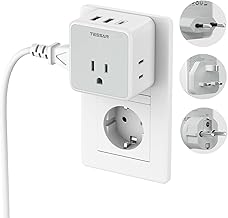 TESSAN All European UK Travel Plug Adapter Kit, International Detachable with 3 Outlet 3 USB Charger (1 USB C), Type C/G/...