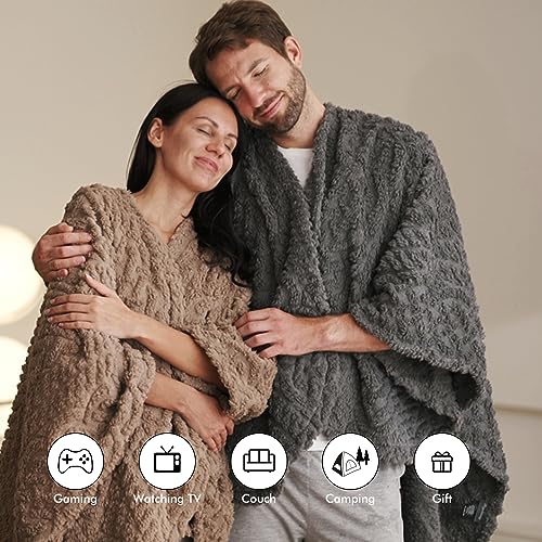 Royoliving Fuzzy Sherpa Wearable Fleece Blanket with Pockets for Adults, Ultra Soft Plush Shawl Throw Blankets (Blush, 5...