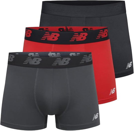New Balance Men's No Fly Trunks Underwear, Jacquard Waistband, Breathable Lightweight, Moisture Wicking (3 Pack)