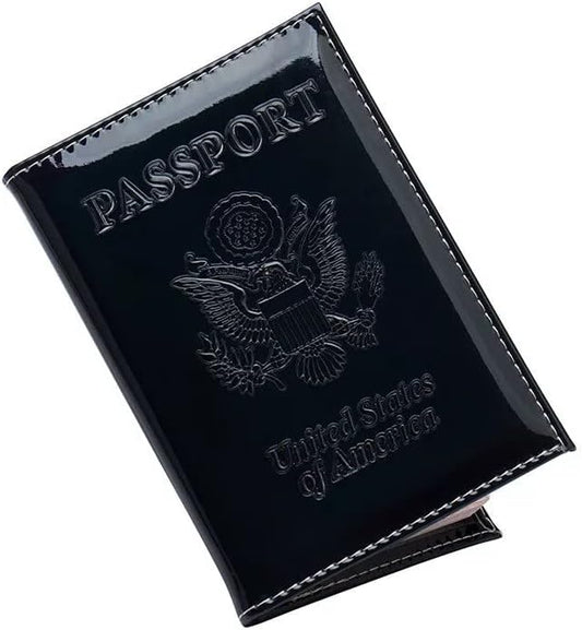 Pretty Little Passports Chrome Passport Cover Vaccine Card Holder Combo, Passport Holder with Vaccine Card Slot (Black)