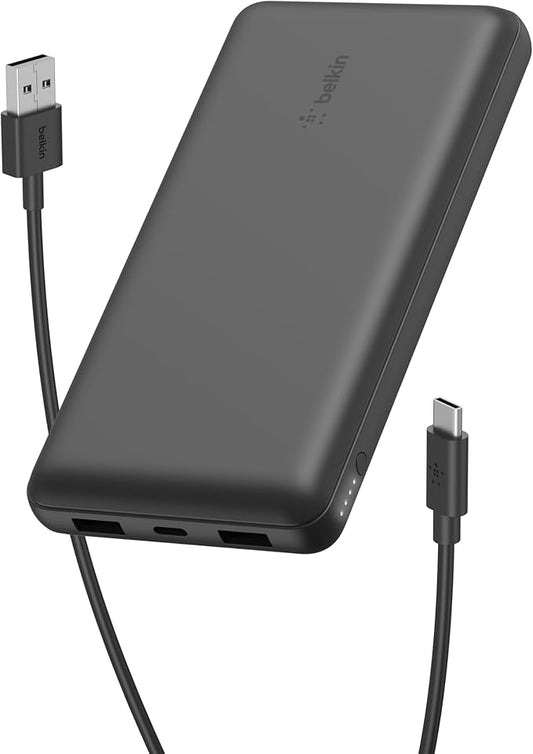 Belkin Portable Charger, USB-C Power Bank 20000 mAh w/ 2 USB-A Ports, 15W w/ Type-A to Type-C Cable - iPhone 17, Air, Pro,...