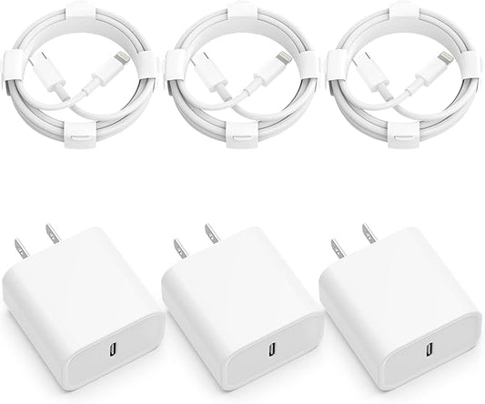 iPhone Charger Fast Charging【MFi Certified】3 Pack 20W PD USB C Wall Charger 6FT Cable Fasting Charging Adapter Compatible ...