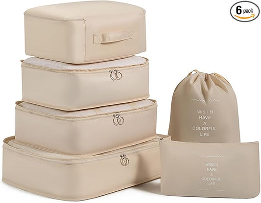 6 Set Packing Cubes Luggage Packing Organizers for Travel Accessories-Beige