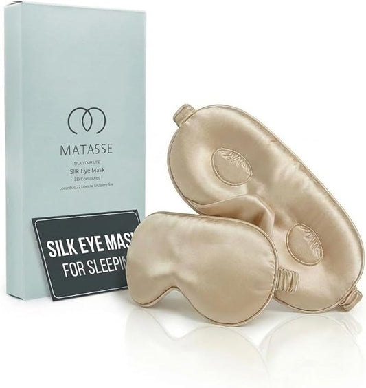 MATASSE 100% Mulberry Silk Sleep Mask 22 Momme Grade 6A - 3D Contoured Eye Mask for Sleeping, 14mm Deep Eye Cups, Total Bl...