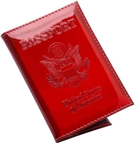Pretty Little Passports Chrome Passport Cover Vaccine Card Holder Combo, Passport Holder with Vaccine Card Slot (Red)