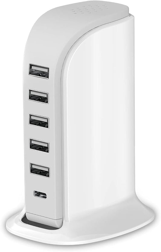 Charging Station for Multiple Devices 40W Upoy, Wall Charger Block 5 USB Ports(Shared 6A), USB Charging Hub Smart IC, Char...