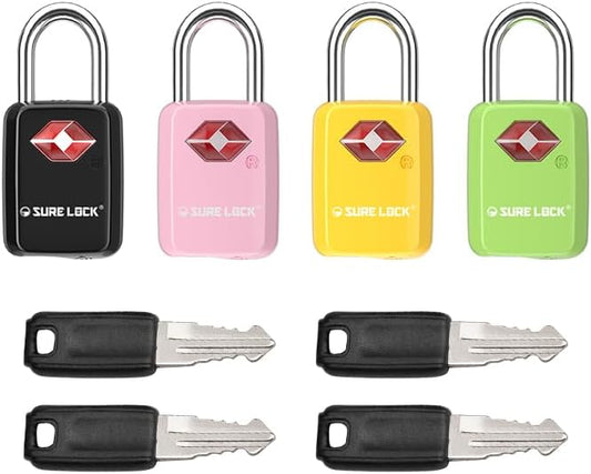 Sure Lock TSA Approved Luggage Locks Mini Size Lock with Keys for Travel, Zinc Alloy Body with Steel Shackle, Key Alike, K...