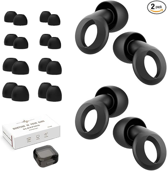 Ear Plugs for Sleeping, 2 Pairs Ear Plugs for Sleeping Noise Cancelling, 35dB Reusable Silicone Earplugs for Noise Reducti...